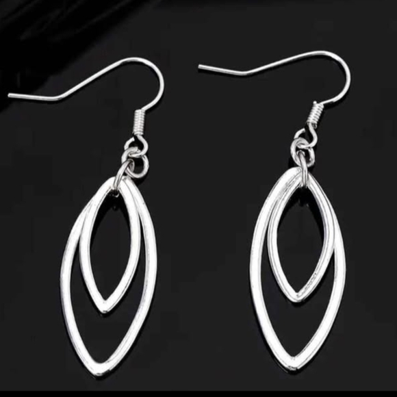 Jewelry - NWT Double Silver Marquise Loop Dangle Drop Earrings- Hypoallergenic